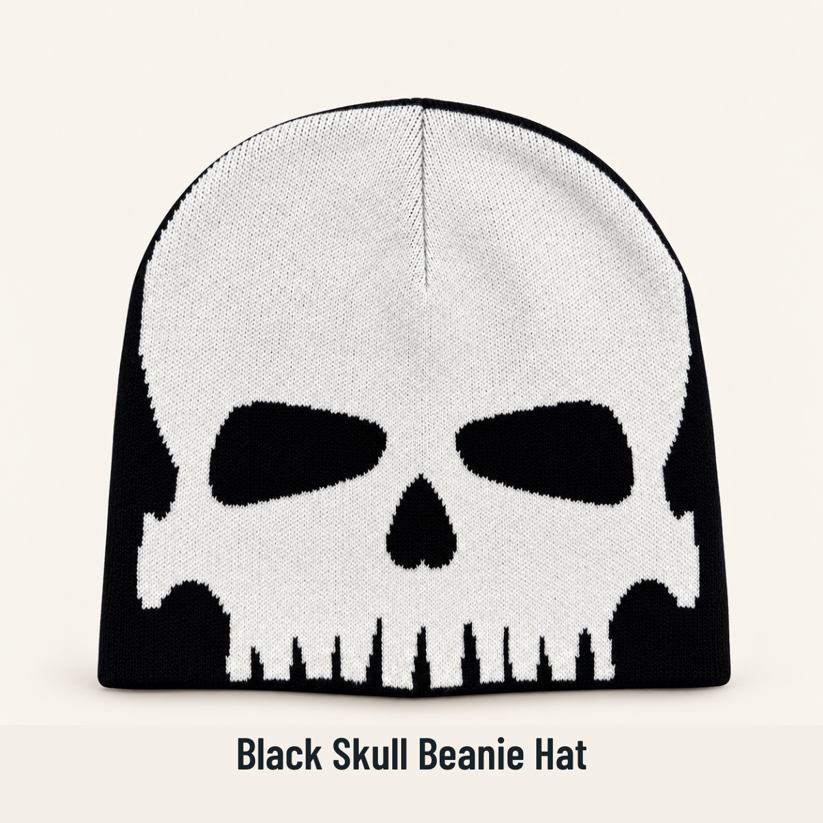 Halloween Skull Graphic Knit Beanie for Men & Women – Black & White