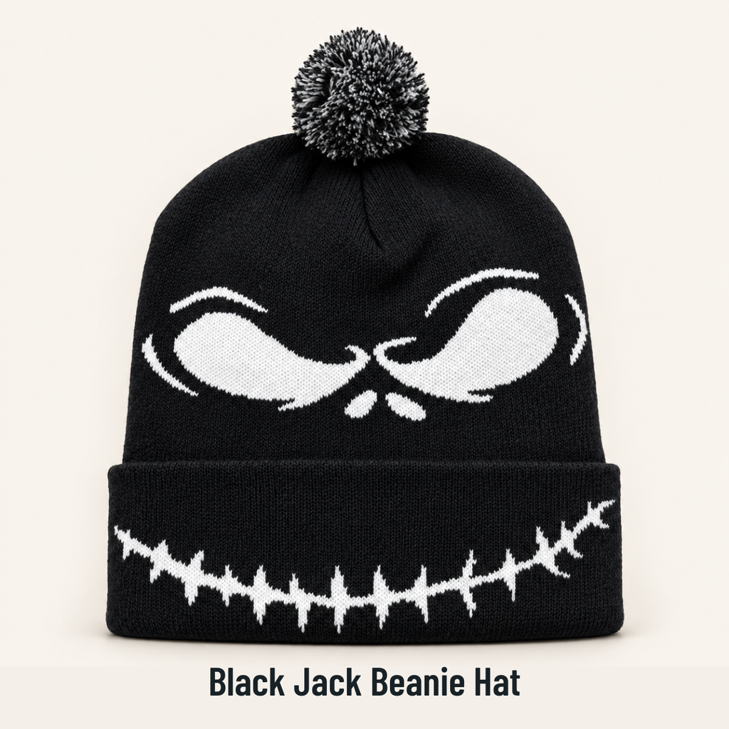 Halloween Skull Graphic Knit Beanie for Men & Women – Black & White