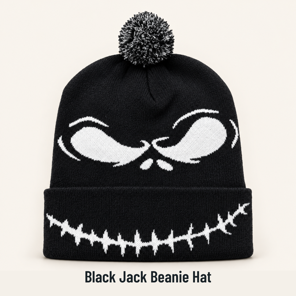 Halloween Skull Graphic Knit Beanie for Men & Women – Black & White