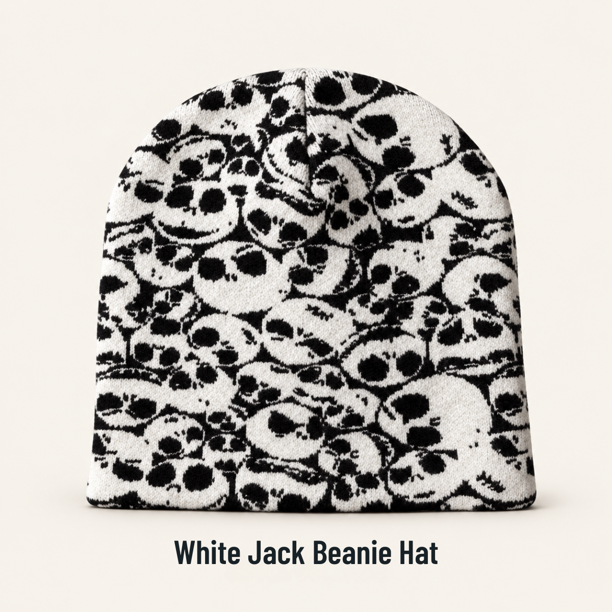 Halloween Skull Graphic Knit Beanie for Men & Women – Black & White