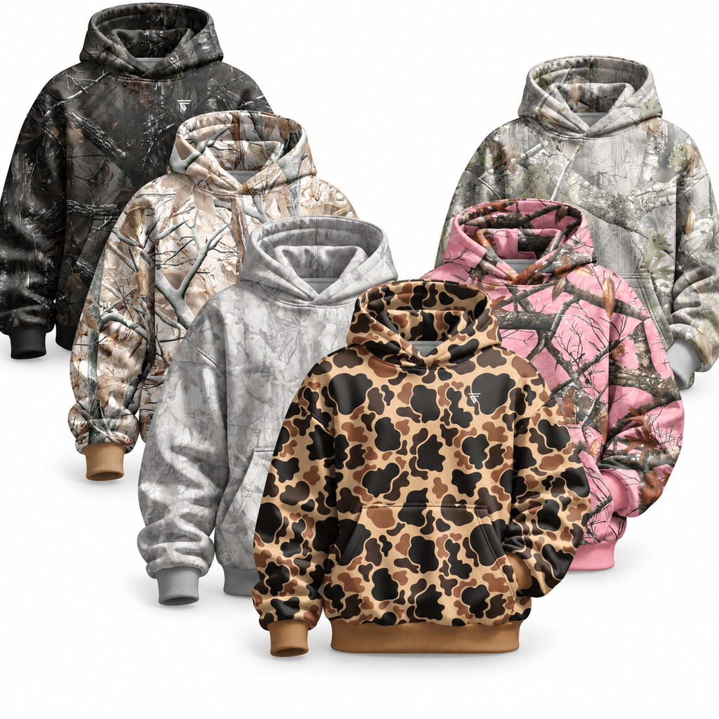 Unisex Camo Hunting Fleece Hoodie | Tree Camo & Duck Hunting Print | Outdoor & Streetwear Style