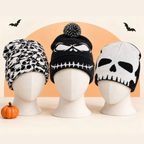 Halloween Skull Graphic Knit Beanie for Men & Women – Black & White