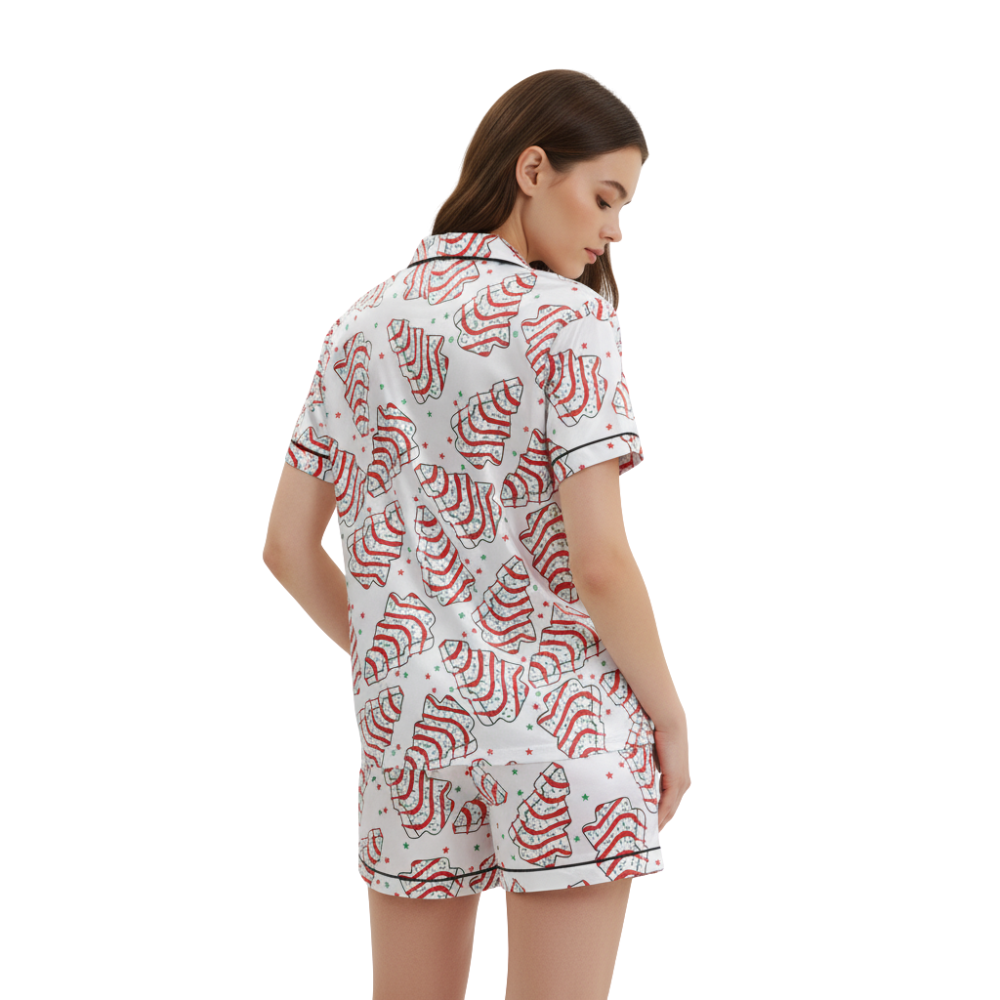 Fun Tree Cake Print Polyester Pajama Set | Cozy Crew Neck Sleepwear