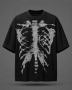 Men’s Halloween Skeleton Graphic Oversized T-Shirt | Waffle Knit Streetwear Tee
