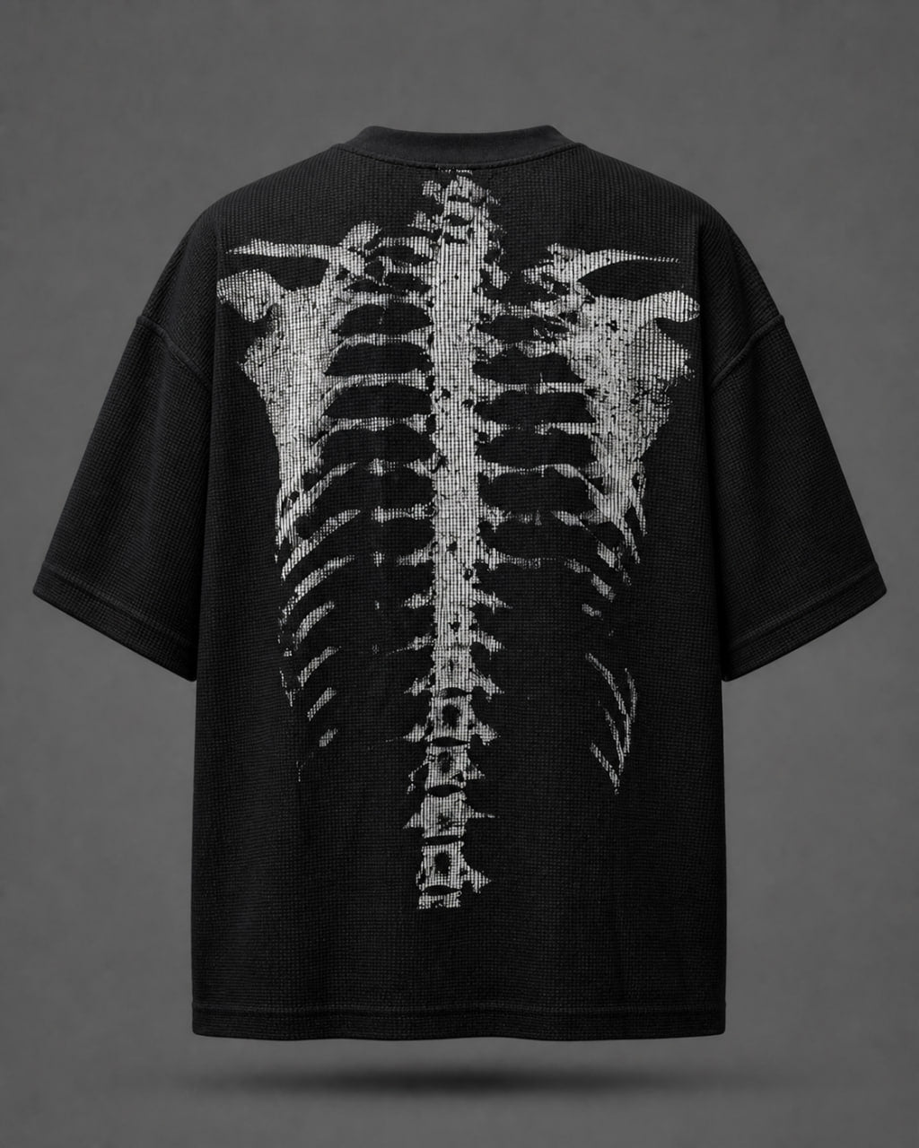 Men’s Halloween Skeleton Graphic Oversized T-Shirt | Waffle Knit Streetwear Tee