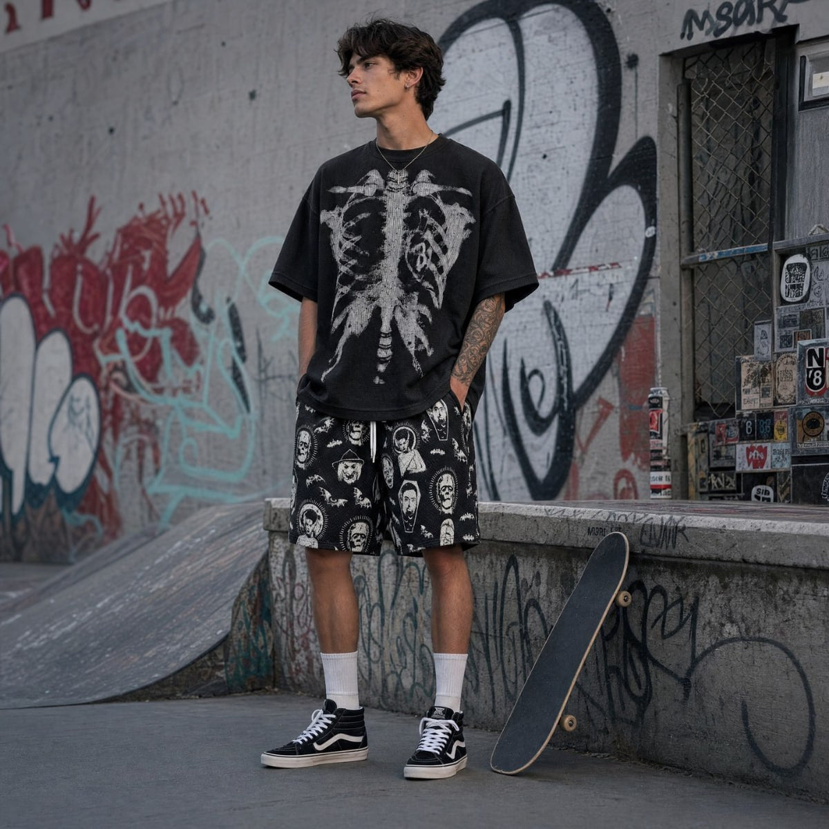 Men’s Skeleton Graphic 2-Piece Streetwear Set