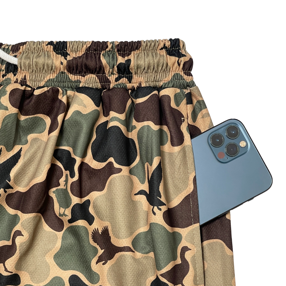 Men’s Camo Athletic Shorts – Duck Hunting Style