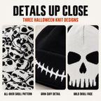 Halloween Skull Graphic Knit Beanie for Men & Women – Black & White