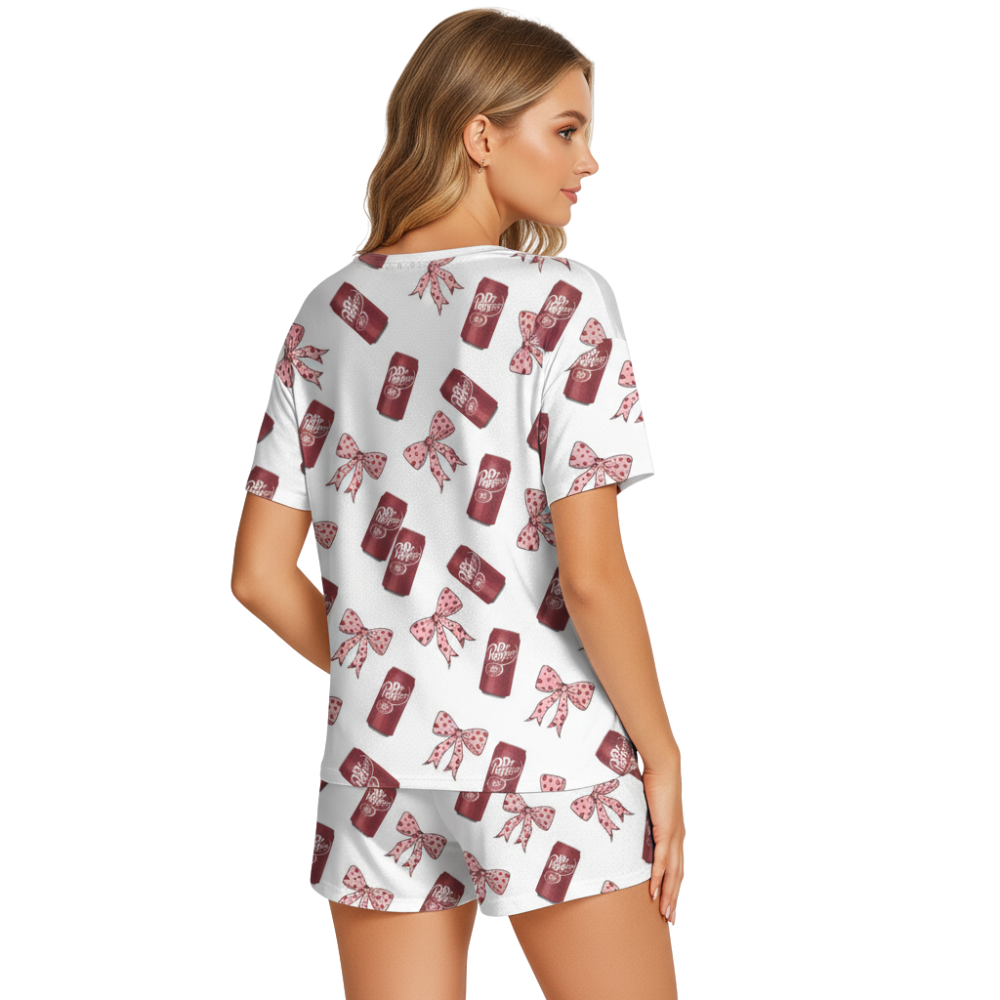 Fun Dr Pepper Printed Pajamas - Lightweight Polyester Short Set