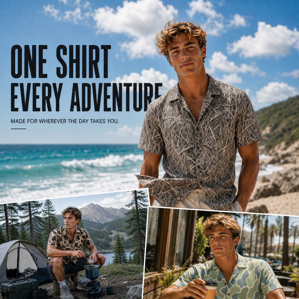 Men’s Camo Hawaiian Shirt – Soft, Breathable & Quick-Dry | Duck Hunting, Casual Wear & Gift for Him