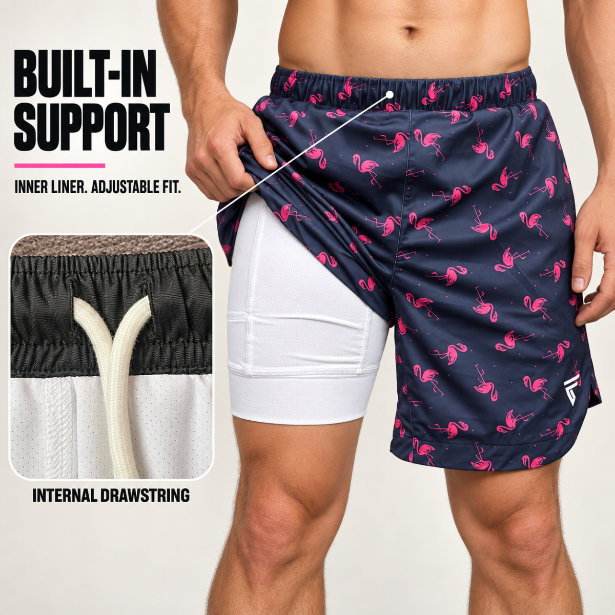 Men’s 2-in-1 Printed Swim Shorts with Compression Liner and Phone Pocket | Casual Wear & Gift for Him