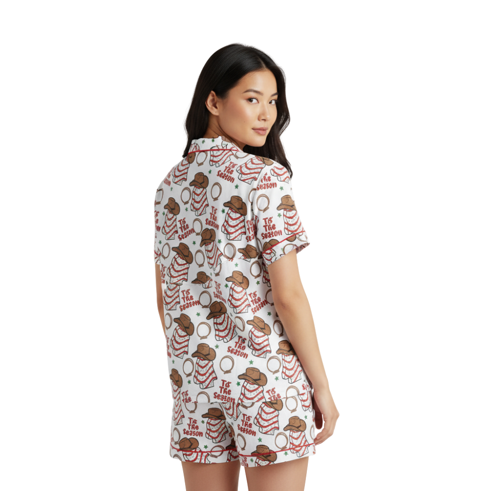 Fun Tree Cake Print Polyester Pajama Set | Cozy Crew Neck Sleepwear