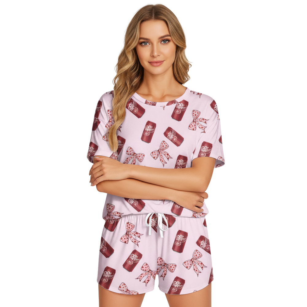 Fun Dr Pepper Printed Pajamas - Lightweight Polyester Short Set
