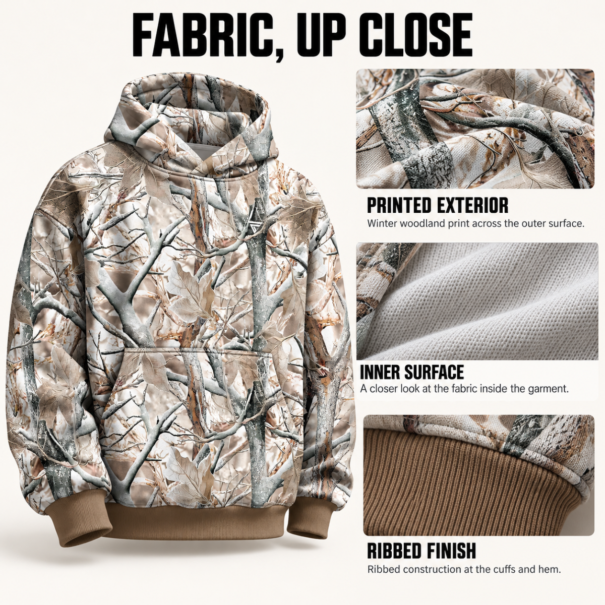 Unisex Camo Hunting Fleece Hoodie | Tree Camo & Duck Hunting Print | Outdoor & Streetwear Style