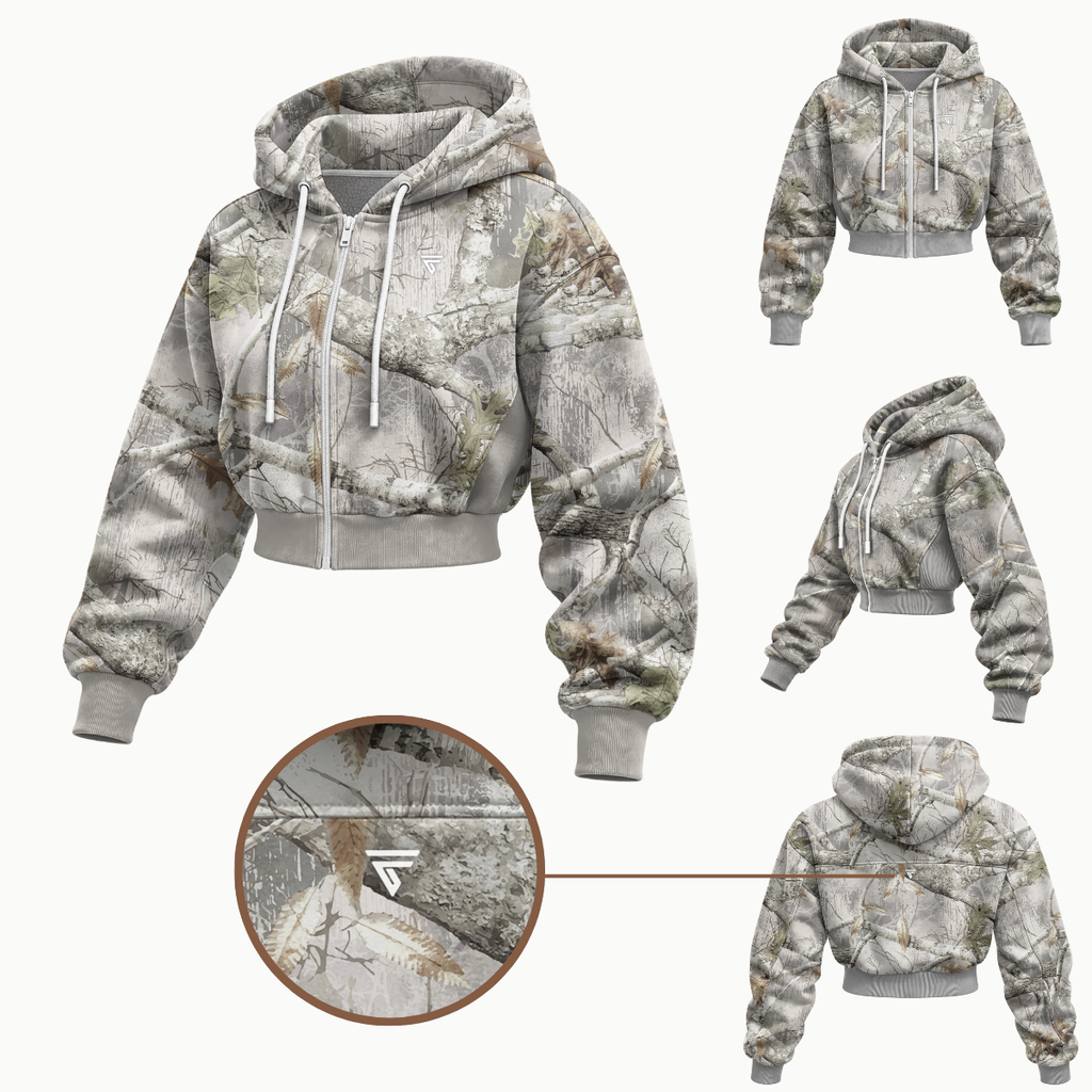 Women’s Camo Tree Crop Zip Hoodie | Sherpa Fleece