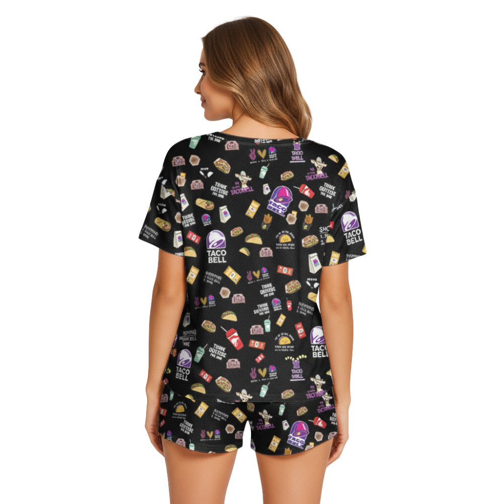 TacoBell Print Polyester Pajama Set | Soft Crew Neck Loungewear