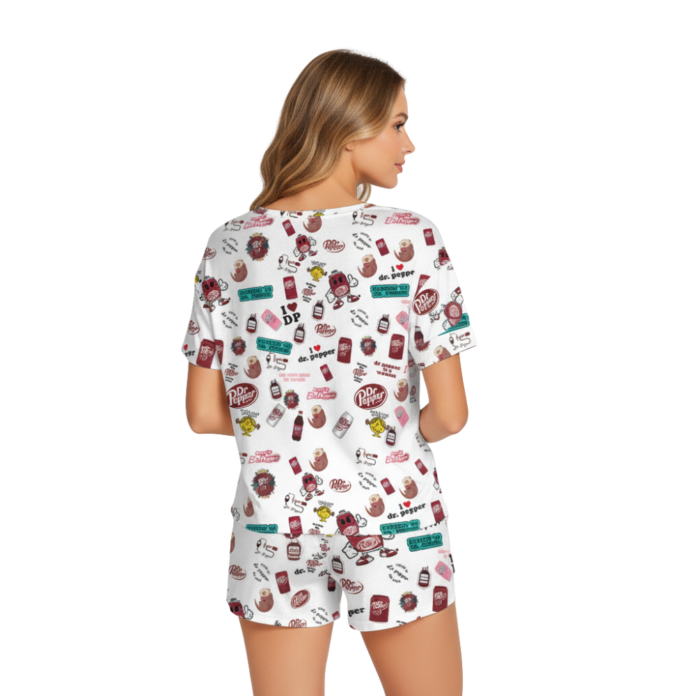 Dr Pepper Print Polyester Pajama Set - Soft Crew Neck Loungewear