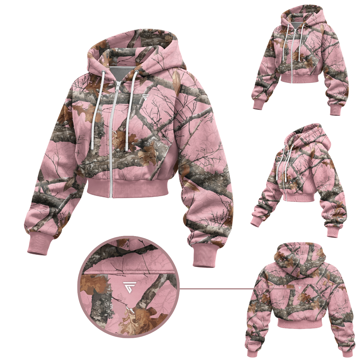 Women’s Camo Tree Crop Zip Hoodie | Sherpa Fleece