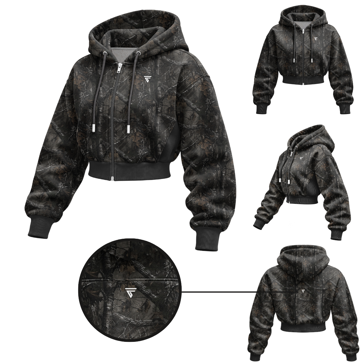 Women’s Camo Tree Crop Zip Hoodie | Sherpa Fleece