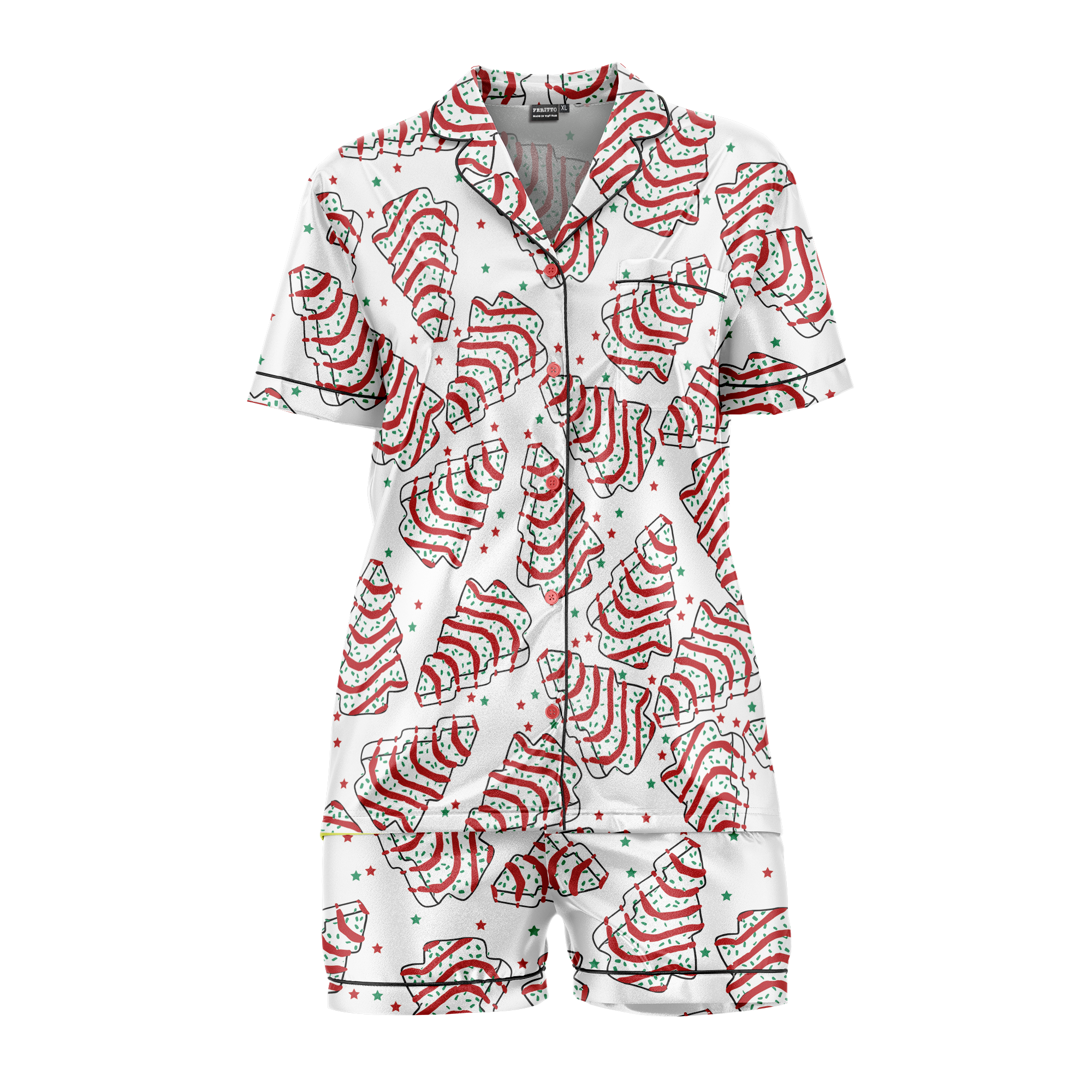 Fun Tree Cake Print Polyester Pajama Set | Cozy Crew Neck Sleepwear