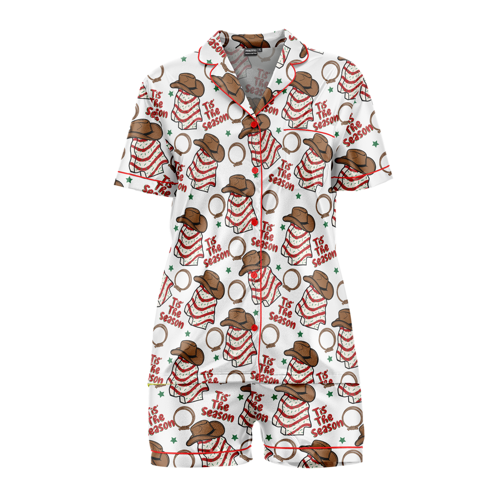 Fun Tree Cake Print Polyester Pajama Set | Cozy Crew Neck Sleepwear
