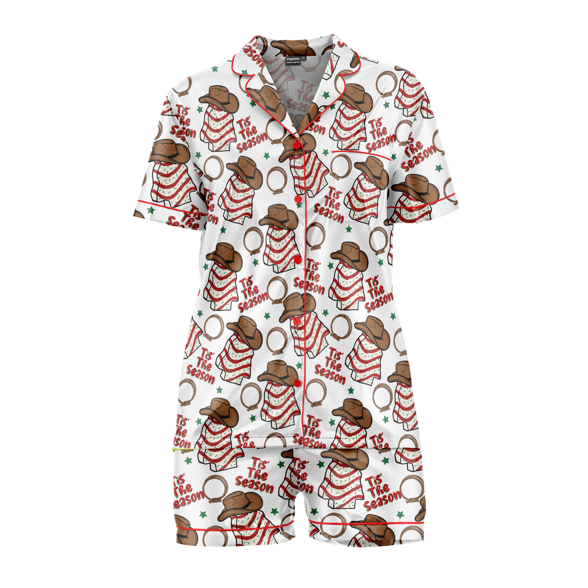 Fun Tree Cake Print Polyester Pajama Set | Cozy Crew Neck Sleepwear