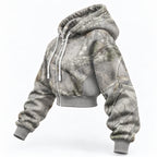 Women’s Camo Tree Crop Zip Hoodie | Sherpa Fleece