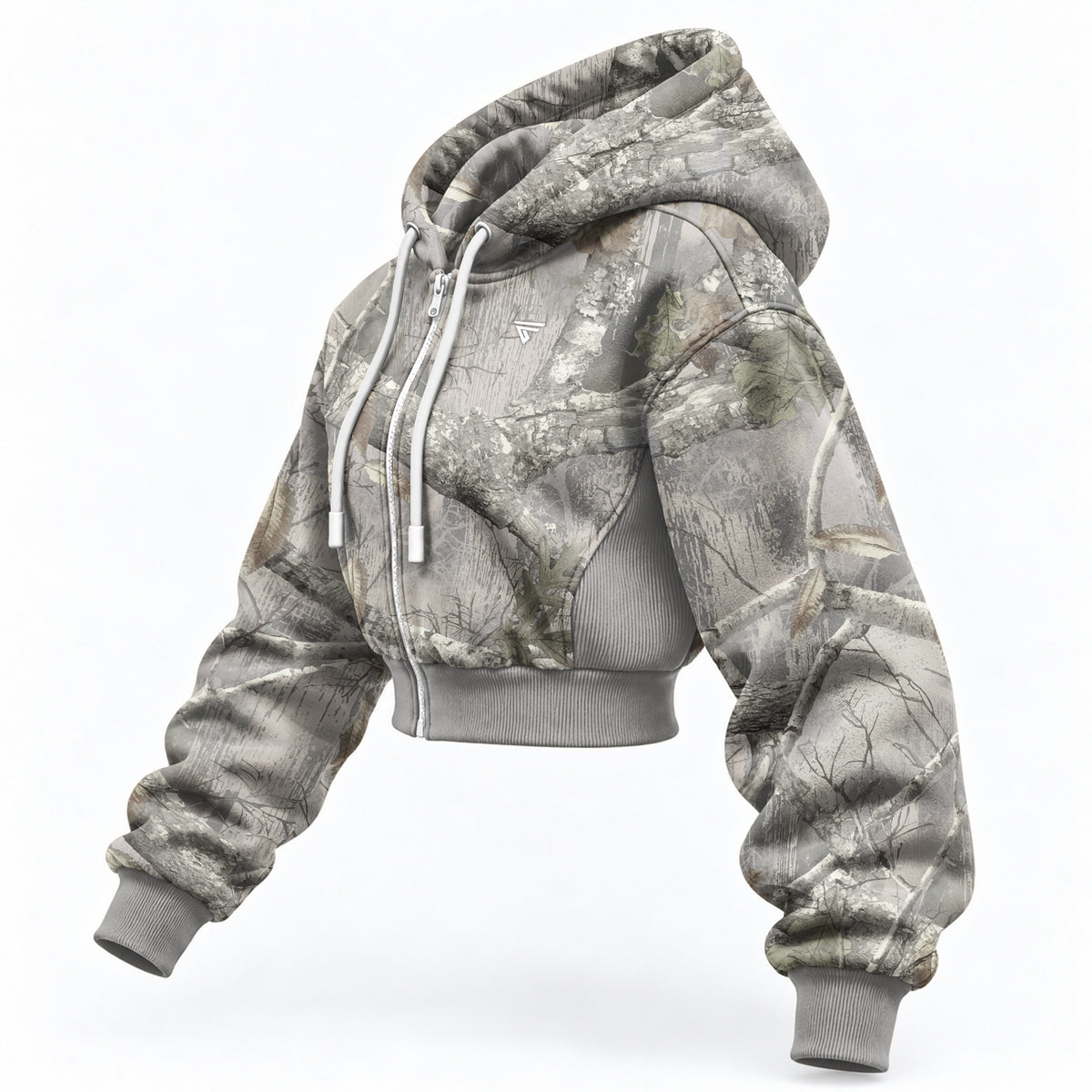 Women’s Camo Tree Crop Zip Hoodie | Sherpa Fleece