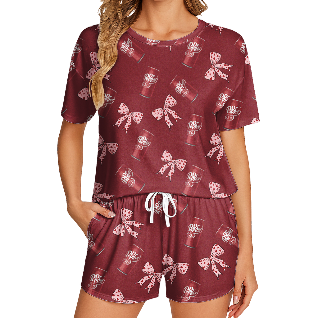 Fun Dr Pepper Printed Pajamas - Lightweight Polyester Short Set