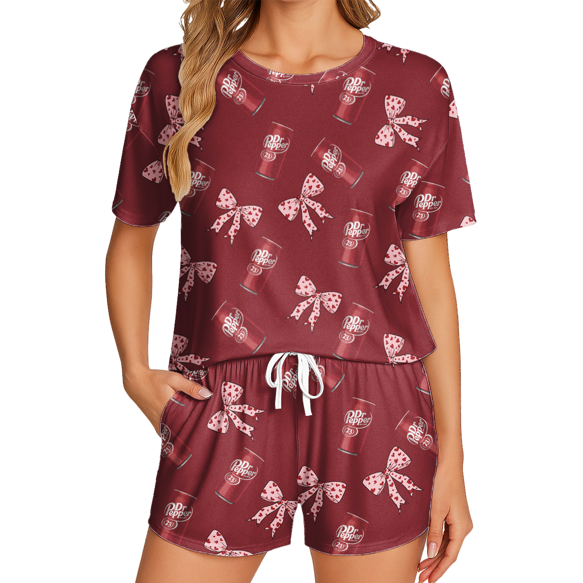 Fun Dr Pepper Printed Pajamas - Lightweight Polyester Short Set