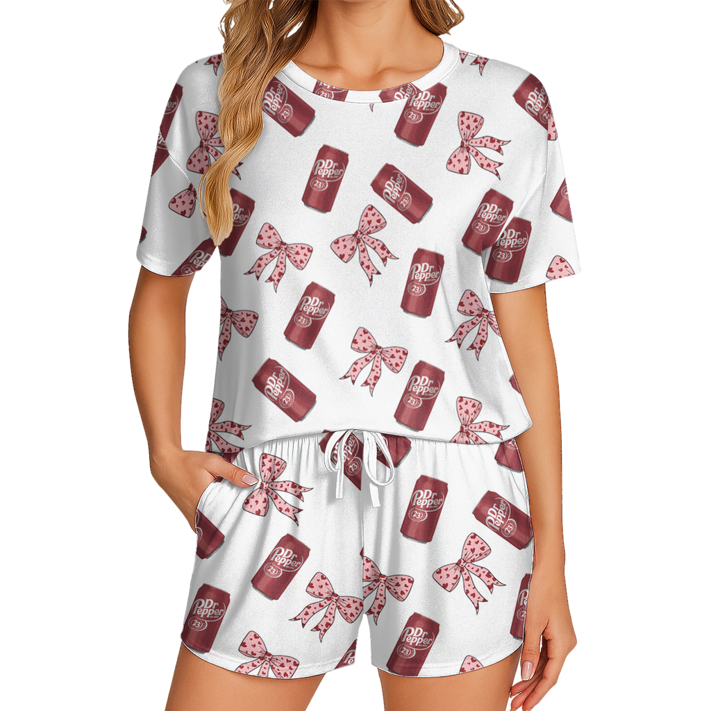 Fun Dr Pepper Printed Pajamas - Lightweight Polyester Short Set