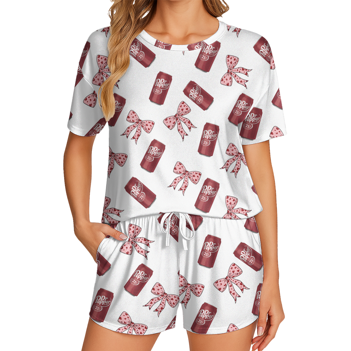 Fun Dr Pepper Printed Pajamas - Lightweight Polyester Short Set