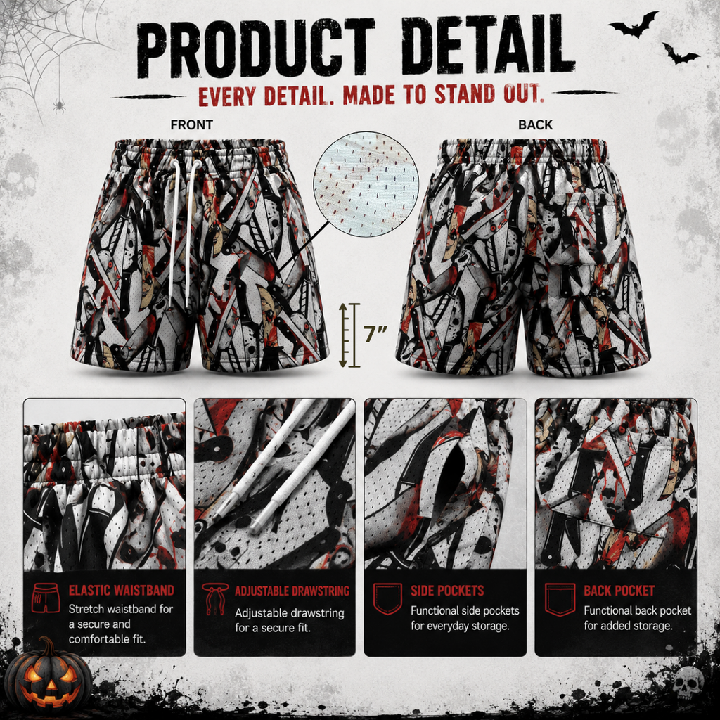 Men’s Halloween Horror Mesh Shorts, Basketball & Streetwear