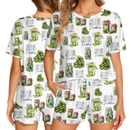Vintage Canned Pickles Print Polyester Pajama Set | Crew Neck PJs