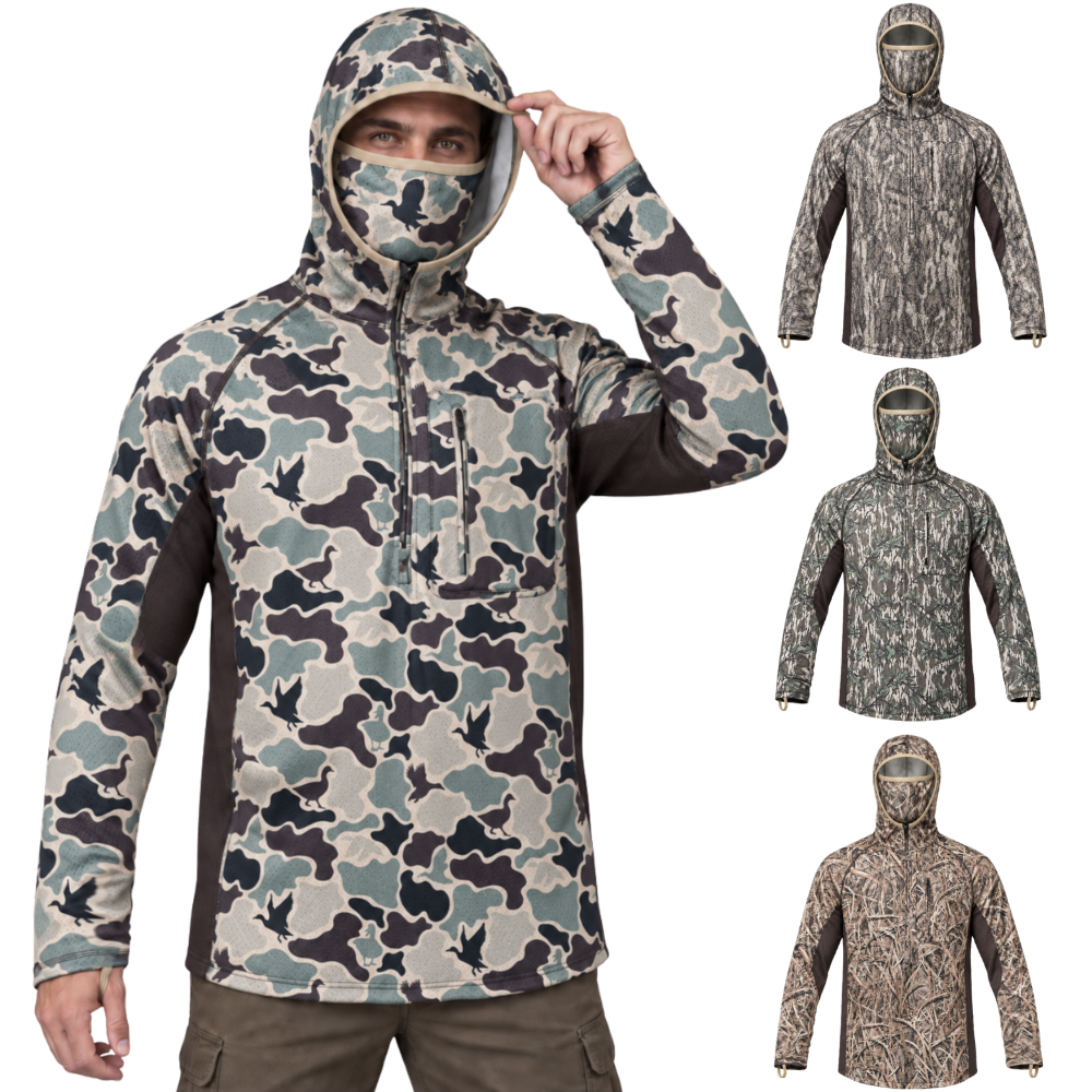 Men’s Lightweight Camo Hunting Hoodie with Built-In Face Mask