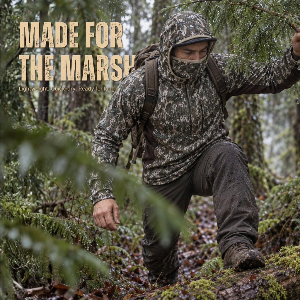 Men’s Lightweight Camo Hunting Hoodie with Built-In Face Mask