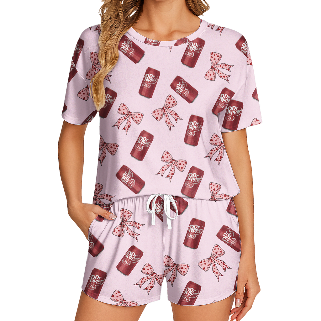 Fun Dr Pepper Printed Pajamas - Lightweight Polyester Short Set