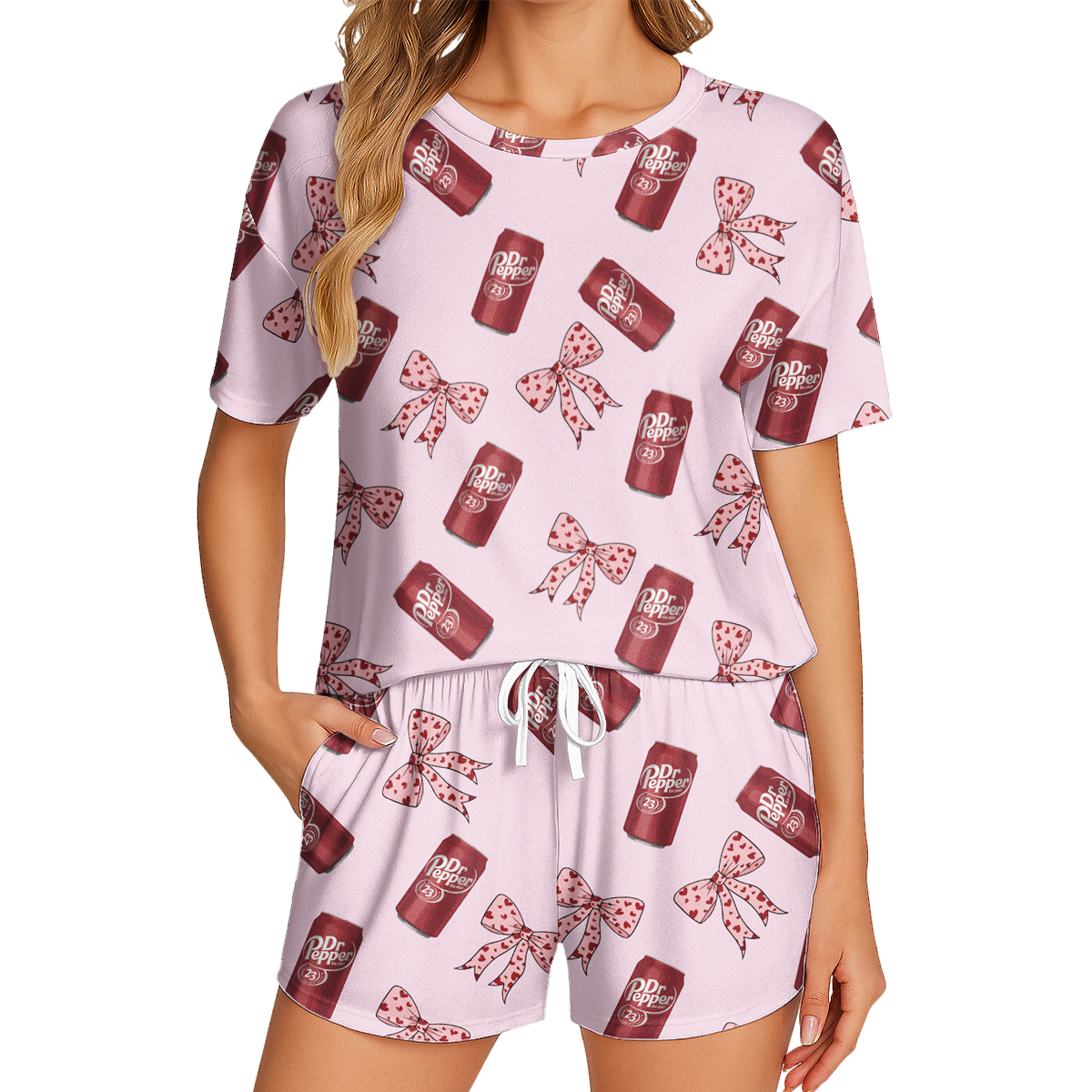Fun Dr Pepper Printed Pajamas - Lightweight Polyester Short Set