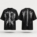 Men’s Halloween Skeleton Graphic Oversized T-Shirt | Waffle Knit Streetwear Tee