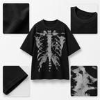 Men’s Halloween Skeleton Graphic Oversized T-Shirt | Waffle Knit Streetwear Tee