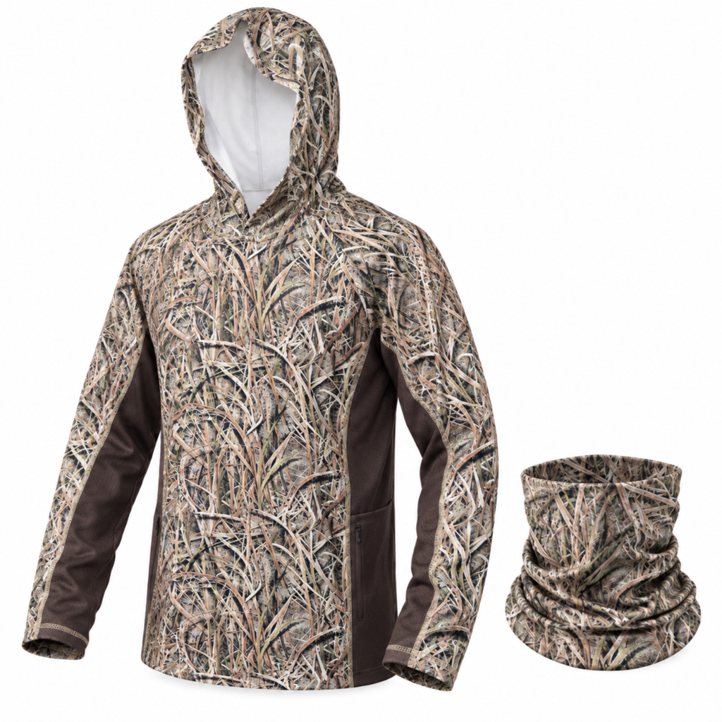 Men’s Lightweight Camo Hunting Hoodie & Matching Face Scarf