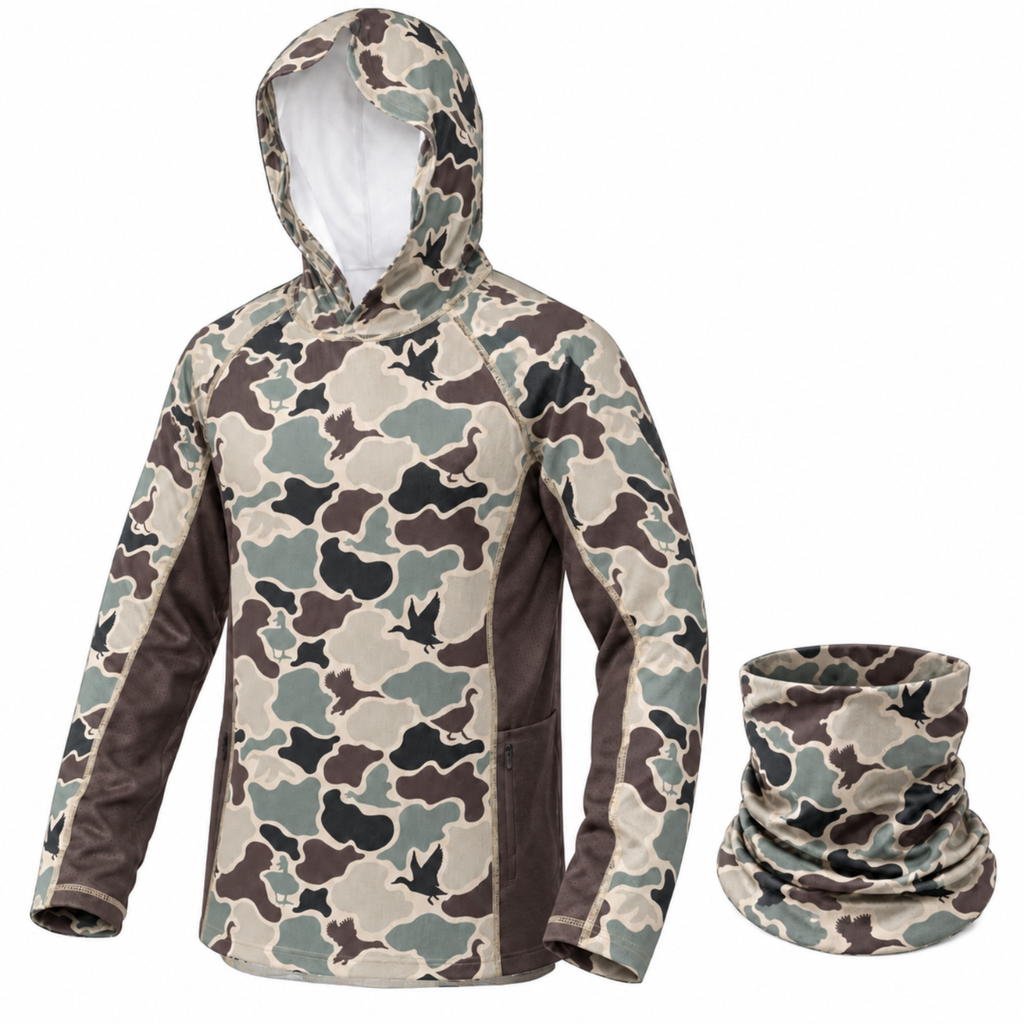 Men’s Lightweight Camo Hunting Hoodie & Matching Face Scarf