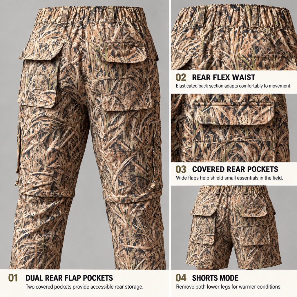 Men’s Convertible Camo Ripstop Cargo Pants – Lightweight Zip-Off Pants to Shorts for Hunting, Hiking & Fishing | Feritto