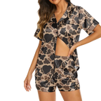 Women's Camouflage Satin Silk Pajama Set – Short Sleeve, Silky Soft Sleepwear Gift for Her