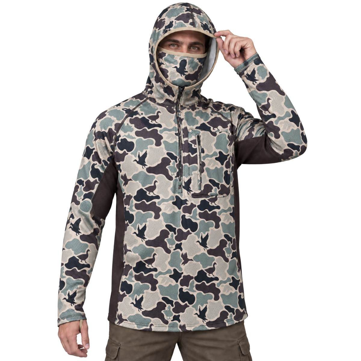 Men’s Lightweight Camo Hunting Hoodie with Built-In Face Mask