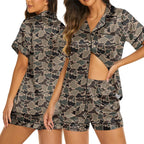 Women's Camouflage Satin Silk Pajama Set – Short Sleeve, Silky Soft Sleepwear Gift for Her