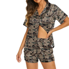 Women's Camouflage Satin Silk Pajama Set – Short Sleeve, Silky Soft Sleepwear Gift for Her