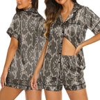 Women's Camouflage Satin Silk Pajama Set – Short Sleeve, Silky Soft Sleepwear Gift for Her