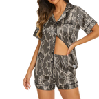 Women's Camouflage Satin Silk Pajama Set – Short Sleeve, Silky Soft Sleepwear Gift for Her
