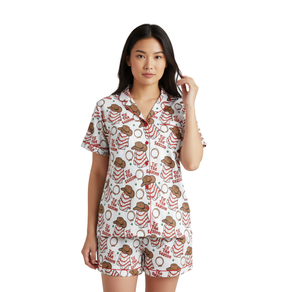 Fun Tree Cake Print Polyester Pajama Set